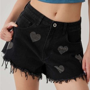 GUC Cider Rhinestone Heart Ripped Denim Shorts Size Small